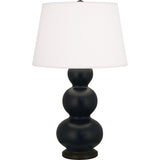 Robert Abbey Matte Obsidian Triple Gourd Table Lamp Matte Obsidian Glazed Ceramic with Deep Patina Bronze Finished Accents Pearl Dupioni Fabric Shade