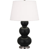 Robert Abbey Matte Obsidian Triple Gourd Table Lamp Matte Obsidian Glazed Ceramic with Antique Silver Finished Accents Pearl Dupioni Fabric Shade