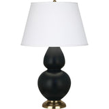 Robert Abbey Matte Obsidian Double Gourd Table Lamp Matte Obsidian Glazed Ceramic with Antique Natural Brass Finished Accents Pearl Dupioni Fabric Shade