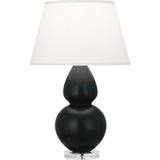 Robert Abbey Matte Obsidian Double Gourd Table Lamp Matte Obsidian Glazed Ceramic with Lucite Base Pearl Dupioni Fabric Shade