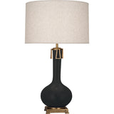 Robert Abbey Matte Obsidian Athena Table Lamp Matte Obsidian Glazed Ceramic with Aged Brass Accents Open Weave Heather Linen Shade