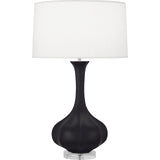 Robert Abbey Matte Obsidian Pike Table Lamp Matte Obsidian Glazed Ceramic with Lucite Base Pearl Dupoini Fabric Shade