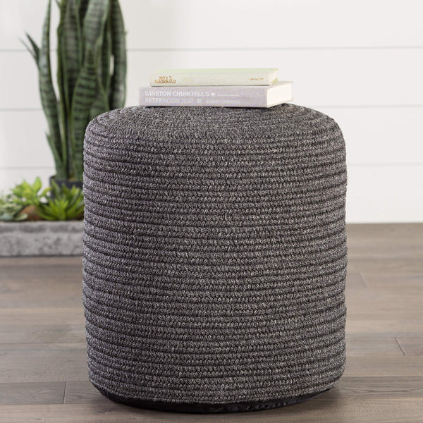 Jaipur Living Jaipur Living Bridgehampton Polypropylene Cylinder Pouf for Indoor Outdoor Modern Spaces Dark Gray 18 W x 18 L x 20 H POF100421