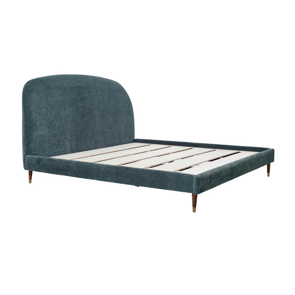 Lh Imports Moxie King Bed - Luxurious Mid-century Modern Design With Brass Accents And Eco-friendly Velvet Fabric Blue Pine Wood,Plywood,Birch Wood ,Pu Foam,100% Polyester Recycled Fabric,Brass Metal Cup Mox001ks