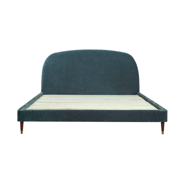 Lh Imports Moxie King Bed - Luxurious Mid-century Modern Design With Brass Accents And Eco-friendly Velvet Fabric Blue Pine Wood,Plywood,Birch Wood ,Pu Foam,100% Polyester Recycled Fabric,Brass Metal Cup Mox001ks