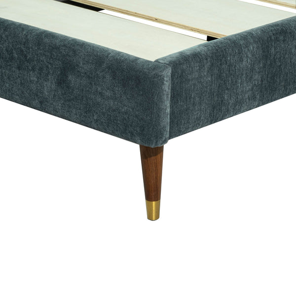 Lh Imports Moxie King Bed - Luxurious Mid-century Modern Design With Brass Accents And Eco-friendly Velvet Fabric Blue Pine Wood,Plywood,Birch Wood ,Pu Foam,100% Polyester Recycled Fabric,Brass Metal Cup Mox001ks
