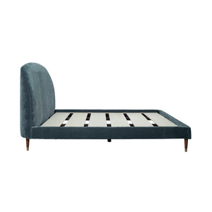 Lh Imports Moxie King Bed - Luxurious Mid-century Modern Design With Brass Accents And Eco-friendly Velvet Fabric Blue Pine Wood,Plywood,Birch Wood ,Pu Foam,100% Polyester Recycled Fabric,Brass Metal Cup Mox001qs