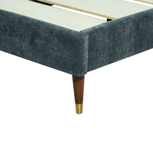 Lh Imports Moxie King Bed - Luxurious Mid-century Modern Design With Brass Accents And Eco-friendly Velvet Fabric Blue Pine Wood,Plywood,Birch Wood ,Pu Foam,100% Polyester Recycled Fabric,Brass Metal Cup Mox001qs