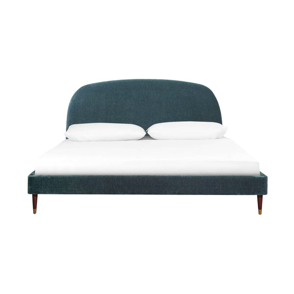 Lh Imports Moxie King Bed - Luxurious Mid-century Modern Design With Brass Accents And Eco-friendly Velvet Fabric Blue Pine Wood,Plywood,Birch Wood ,Pu Foam,100% Polyester Recycled Fabric,Brass Metal Cup Mox001qs