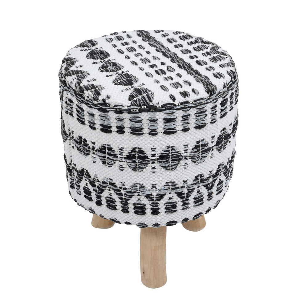 Pasargad Home Grand Canyon Cotton Pouf With Stylish Wooden Legs For Chic Living Room Decor White Cotton Ppf-286-1