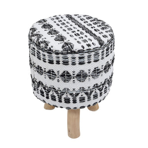 Pasargad Home Grand Canyon Cotton Pouf With Stylish Wooden Legs For Chic Living Room Decor White Cotton Ppf-286-1