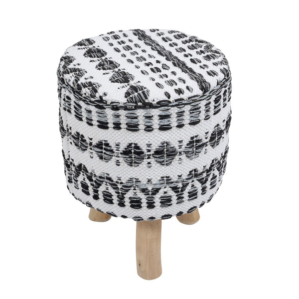 Pasargad Home Grand Canyon Cotton Pouf With Stylish Wooden Legs For Chic Living Room Decor White Cotton Ppf-286-1