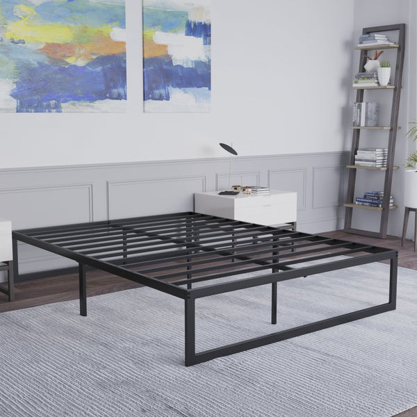 English Elm Bentley Universal 14 Inch Metal Platform Bed Frame – Stylish, Sturdy Support with Quick Assembly & Storage Black Full MP-XU-BD10001-F-BK-GG