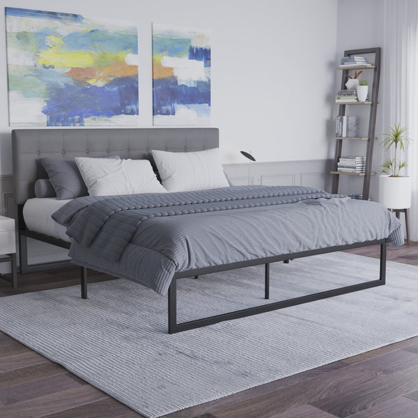 English Elm Bentley Universal 14 Inch Metal Platform Bed Frame – Stylish, Sturdy Support with Quick Assembly & Storage Black King MP-XU-BD10001-K-BK-GG