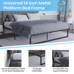 English Elm Bentley Universal 14 Inch Metal Platform Bed Frame – Stylish, Sturdy Support with Quick Assembly & Storage Black King MP-XU-BD10001-K-BK-GG