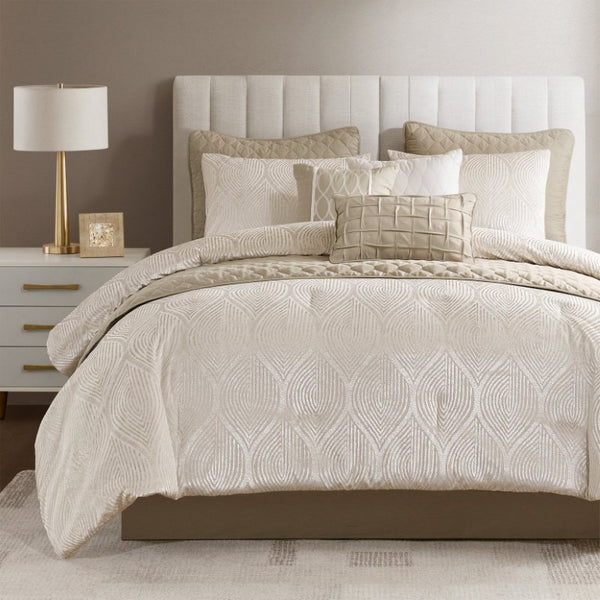 JLA Home Nocturne Velvet Jacquard 10 Piece Comforter Set Glam Bedding for a Luxe Bedroom MP10-8923