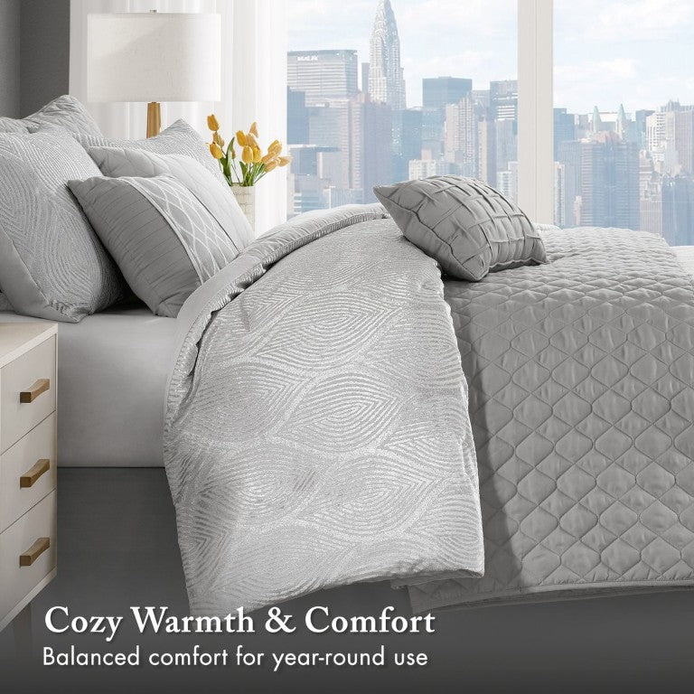 JLA Home Nocturne Velvet Jacquard 10 Piece Comforter Set for Glam Transitional Bedrooms MP10-8927