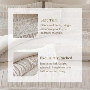JLA Home Perryn 7 Piece Lace Jacquard Comforter Set with Chambray Fabric Shabby Chic Bedroom Neutral 104 W x 92 L MP10-8934