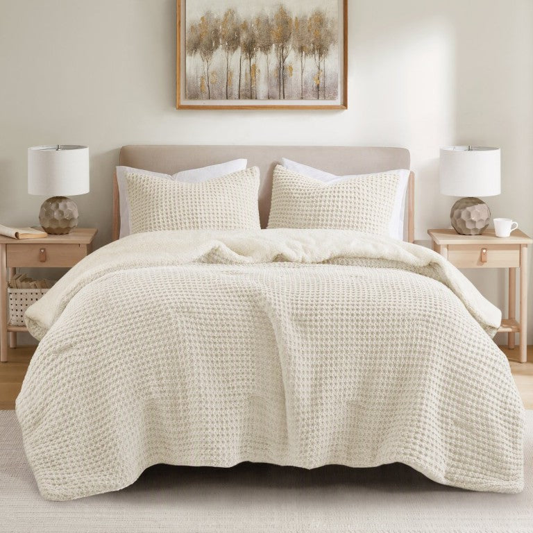 JLA Home Riordan Waffle Chenille Sherpa Comforter Set Oeko-Tex Certified Cozy Bedroom Warmth 104 W x 90 L MP10-9011