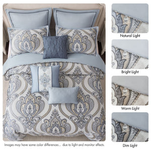 JLA Home Aveline Jacquard Chenille Damask Comforter Set 9 Piece Traditional Bedroom Bedding 104 W x 92 L MP10-9030