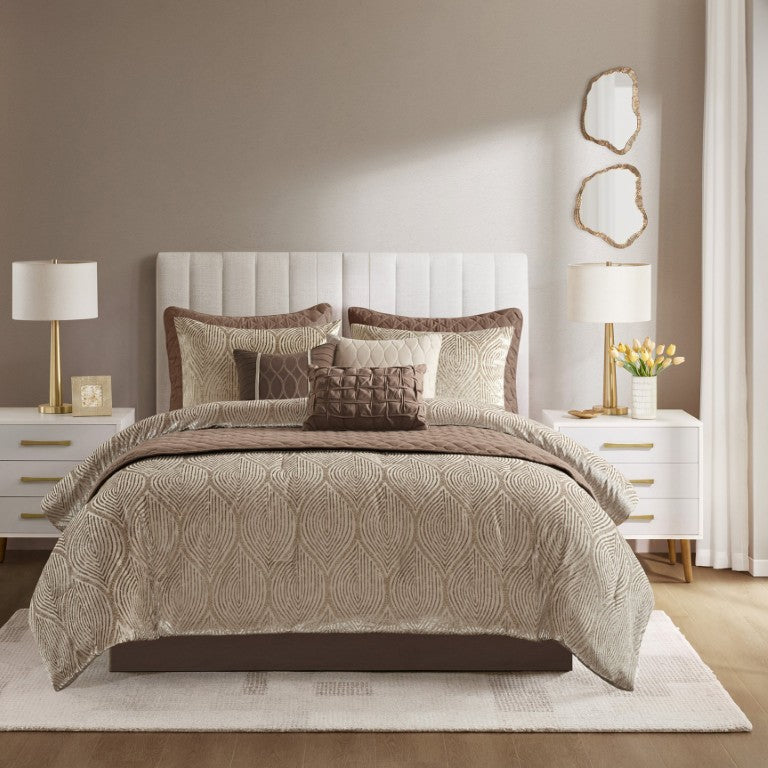 JLA Home Nocturne Velvet Jacquard Comforter Set 10 Piece Glam Layered Bedding with Quilt and Shams MP10-9068