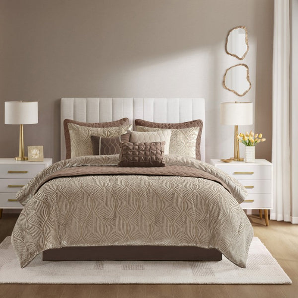 JLA Home Nocturne Velvet Jacquard Comforter Set 10 Piece Glam Layered Bedding with Quilt and Shams MP10-9068