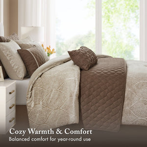 JLA Home Nocturne Velvet Jacquard Comforter Set 10 Piece Glam Layered Bedding with Quilt and Shams MP10-9068