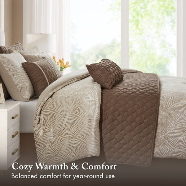 JLA Home Nocturne Velvet Jacquard Comforter Set 10 Piece Glam Layered Bedding with Quilt and Shams MP10-9068