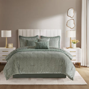 JLA Home Nocturne Velvet Jacquard Comforter Set with Glam Layered Bedding and Tailored Skirt MP10-9071