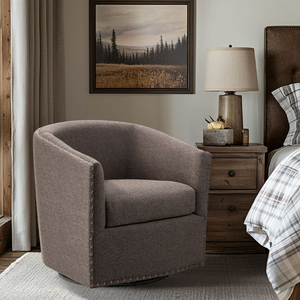 JLA Home Tyler Swivel Barrel Accent Chair with Bronze Nailhead Trim for Living Room Chocolate MP103-0481