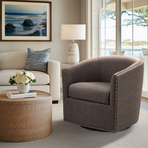JLA Home Tyler Swivel Barrel Accent Chair with Bronze Nailhead Trim for Living Room Chocolate MP103-0481