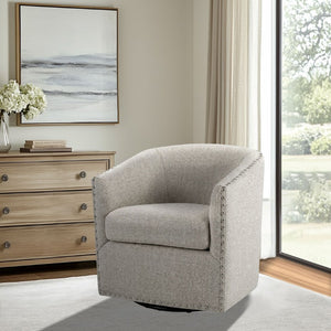 JLA Home Tyler Swivel Barrel Accent Chair with Bronze Nailhead Trim for Living Room Light Grey MP103-1305