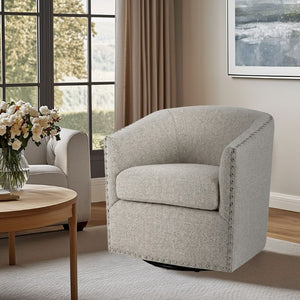 JLA Home Tyler Swivel Barrel Accent Chair with Bronze Nailhead Trim for Living Room Light Grey MP103-1305