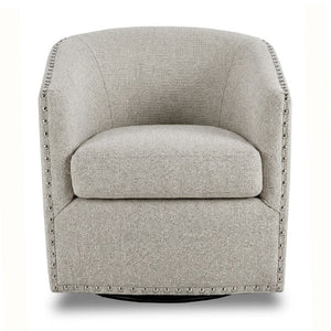 JLA Home Tyler Swivel Barrel Accent Chair with Bronze Nailhead Trim for Living Room Light Grey MP103-1305