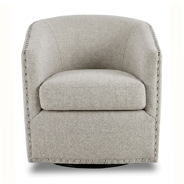 JLA Home Tyler Swivel Barrel Accent Chair with Bronze Nailhead Trim for Living Room Light Grey MP103-1305
