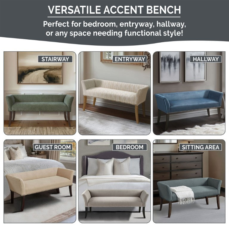 JLA Home Welburn Nailhead Trim Upholstered Bench Formal Entryway or Bedroom Accent Seat Green MP105-1267