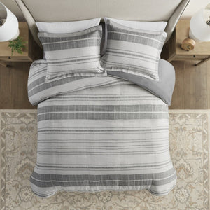 JLA Home Rhodes Stripe Cotton Blend Duvet Cover Set with Linen Texture for Modern Farmhouse Bedrooms MP12-8373