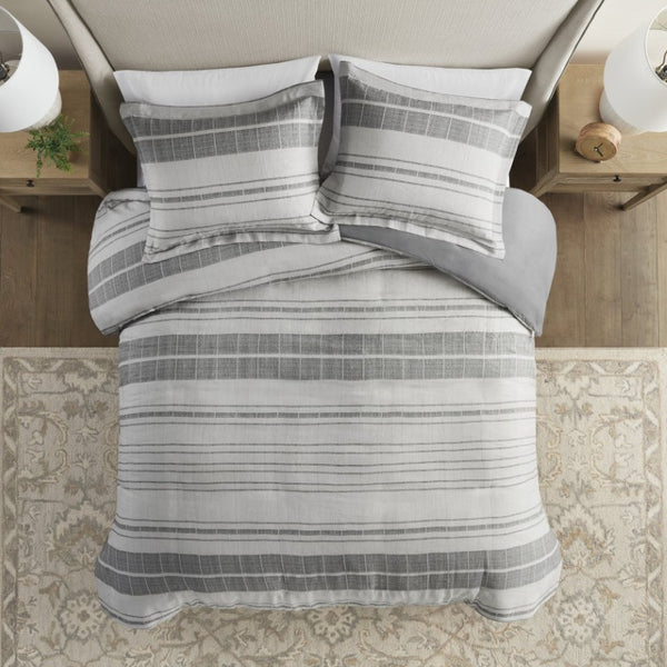 JLA Home Rhodes Stripe Cotton Blend Duvet Cover Set with Linen Texture for Modern Farmhouse Bedrooms MP12-8373