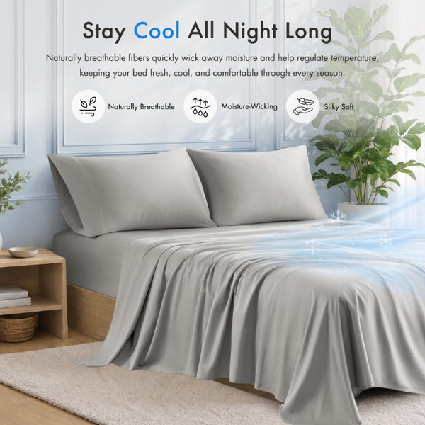 JLA Home Tencel Lyocell Cotton Blend Sheet Set 300 Thread Count Breathable Moisture Wicking Soft MP20-9000