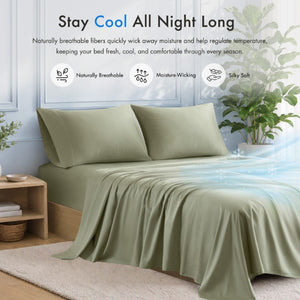 JLA Home Tencel Lyocell Cotton Blend Sheet Set 300 Thread Count Breathable Silky Bedding MP20-9009