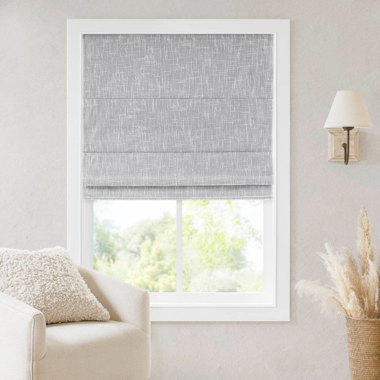JLA Home Quincy Cordless Blackout Roman Shade Linen-Look Fabric for Bedroom or Nursery Light Grey 32.95 inches MP40-8919