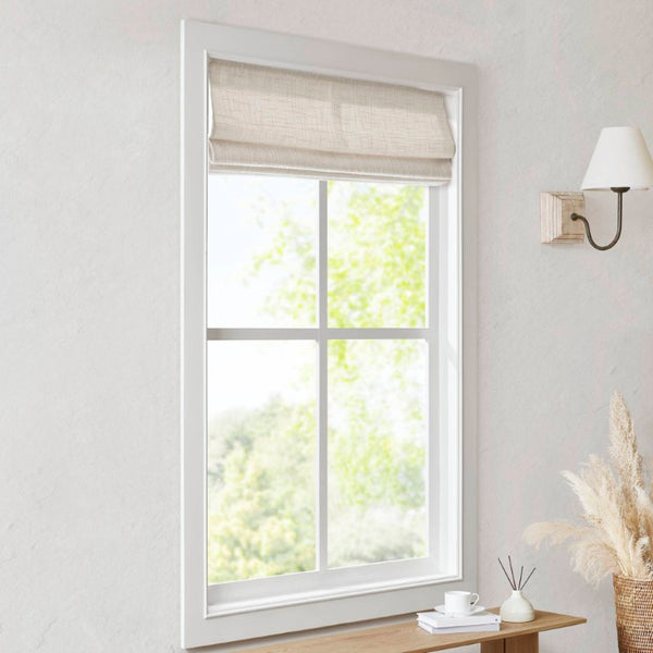JLA Home Quincy Cordless Blackout Roman Shade Linen-Look Fabric for Bedroom or Nursery Linen 30.98 inches MP40-9001