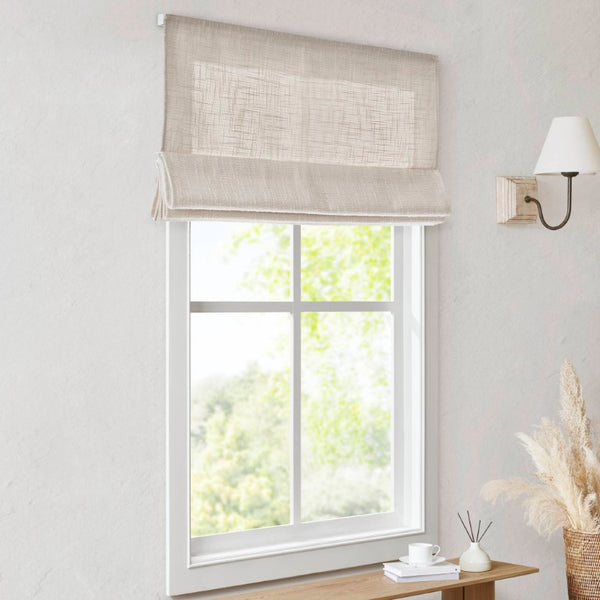 JLA Home Quincy Cordless Blackout Roman Shade Linen-Look Fabric for Bedroom or Nursery Linen 30.98 inches MP40-9001