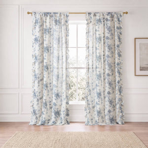 JLA Home Adele Botanical Floral Ruffle Linen Blend Window Panel for Farmhouse Cottage Rooms Blue 42 W x 84 L MP40-9081