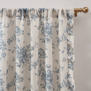 JLA Home Adele Botanical Floral Ruffle Linen Blend Window Panel for Farmhouse Cottage Rooms Blue 42 W x 84 L MP40-9081