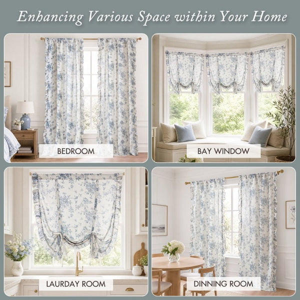 JLA Home Adele Botanical Floral Ruffle Linen Blend Window Panel for Farmhouse Cottage Rooms Blue 42 W x 84 L MP40-9081