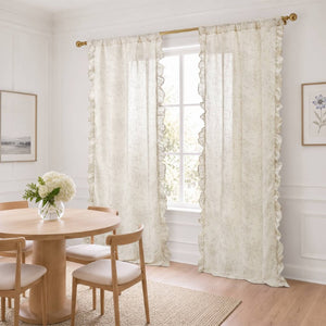 JLA Home Adele Botanical Floral Ruffle Linen Blend Window Panel for Farmhouse Cottage Rooms Neutral 42 W x 84 L MP40-9082