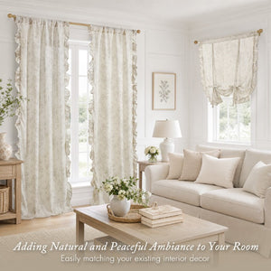JLA Home Adele Botanical Floral Ruffle Linen Blend Window Panel for Farmhouse Cottage Rooms Neutral 42 W x 84 L MP40-9082