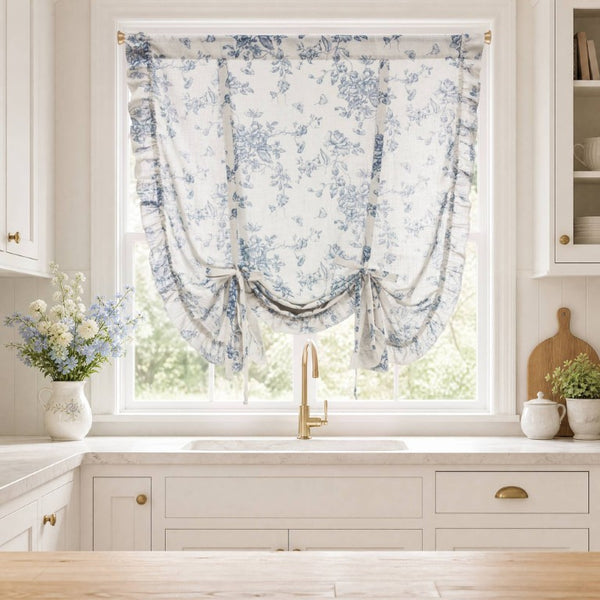 JLA Home Adele Botanical Floral Ruffle Linen Blend Window Panel for Farmhouse Cottage Rooms Blue 42 W x 63 L MP40-9083