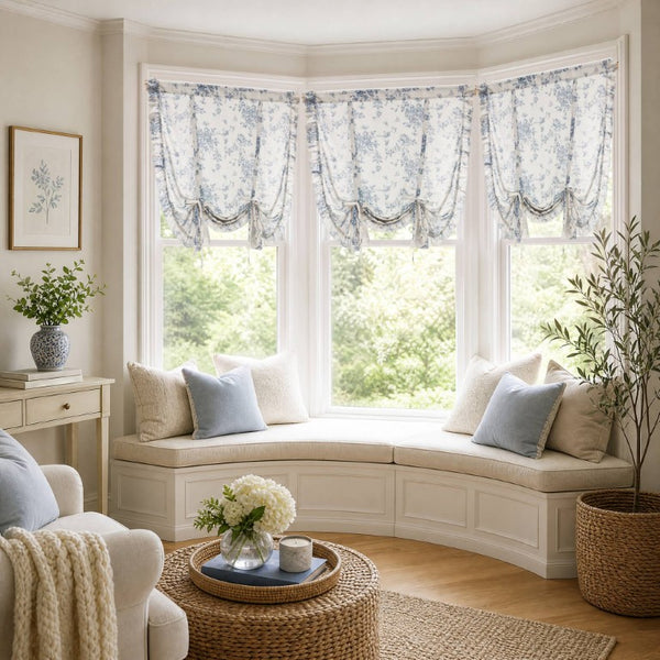 JLA Home Adele Botanical Floral Ruffle Linen Blend Window Panel for Farmhouse Cottage Rooms Blue 42 W x 63 L MP40-9083